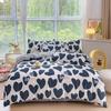 4pcs Cartoon Love Duvet Cover Set Simple Blue Plaid Bed Sheet Adults Kids Teenagers Bedding Comforter Cover with 2 Pillowcases
