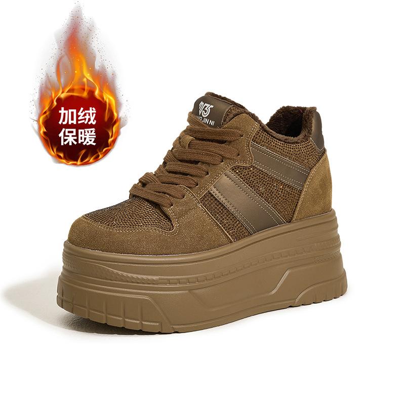 

High-top board shoes women s 2025 winter new versatile thick-soled small inner height-increasing women s shoes rhinestone velvet thermal cotton shoes 39
