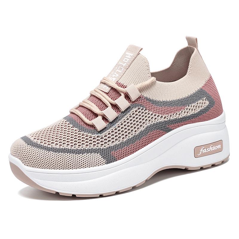 Women's Breathable Mesh Fly-Knit Casual Shoes with Thick, Soft Soles for Comfortable Height Increase