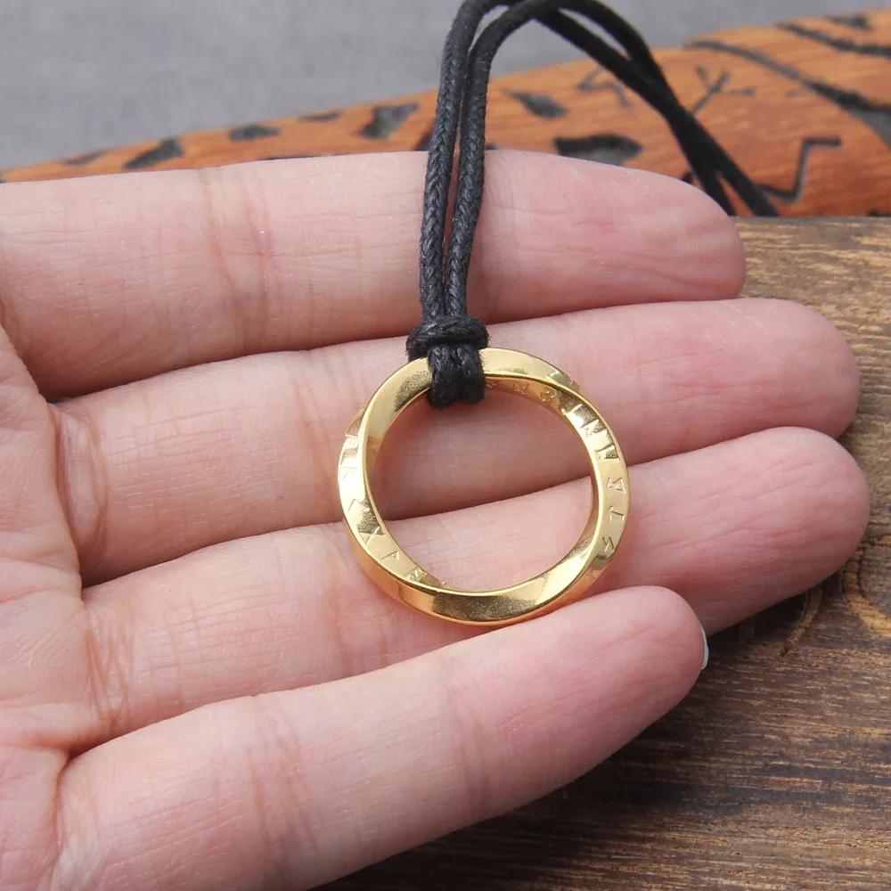 Викингская Руна Буква Нержавеющая Сталь Кулон Ожерелье Винтажный Стиль Мужчины Титановая Сталь Ювелирные Изделия Концентрическое Кольцо with box&adjustable