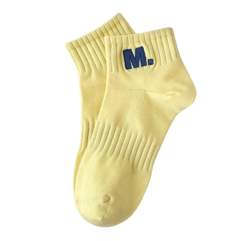 Women's Spring and Summer Short Socks, Solid-colored Cotton Socks, Embroidered Candy-colored Sports Socks, Thin Boat Socks