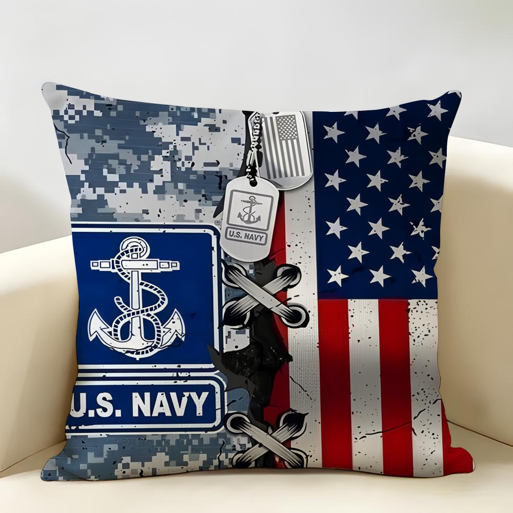 Emblem Usa Fire Police Military Cushion Cover Natural Linen Organic Fabric DoubleSided Printing Room Sofa Decor Pillow Case