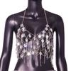 Popular Body Chain Tassels Gemstone Bikini Bra Chains Chest Chain Bra Lustrous Body Jewelry for Female Night Club Suit