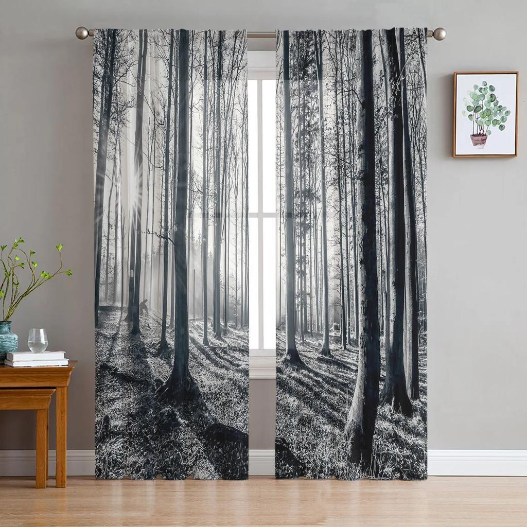 Thanksgiving Plants Farm Leaves Sheer Curtains Holiday Decoration Living Room Bedroom Window Voile Tulle Curtain