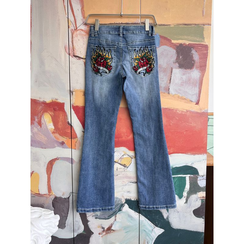 Foreign Trade Original Order Nin * Thhallalyssiarose Rhinestone Embroidery Rose Horn Jeans D8 1245