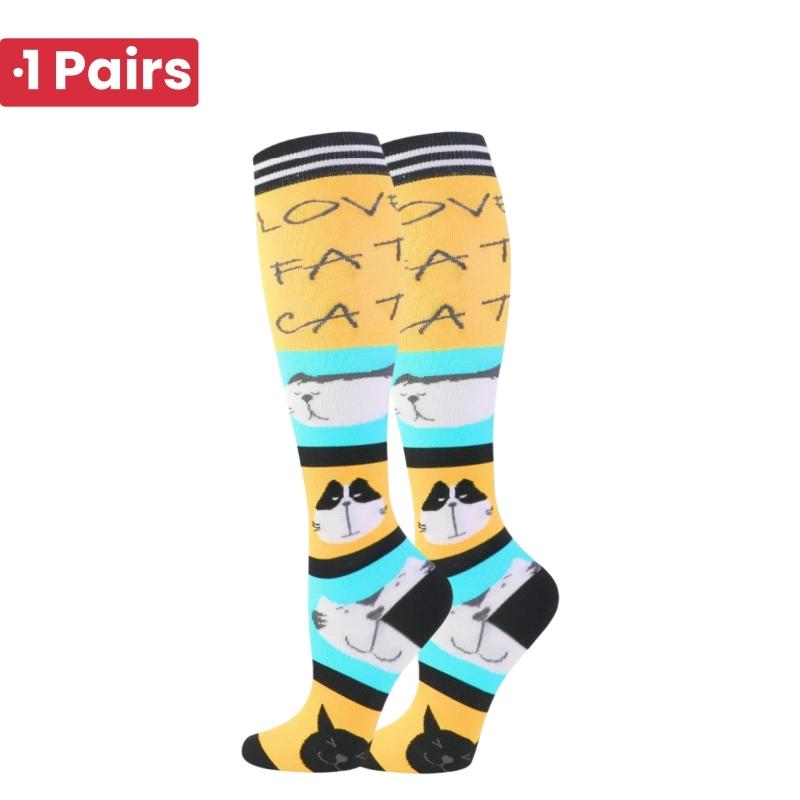 1 Pair Cute Cat Compression Socks Knee High 20-30 Mmhg Fit Medical Edema Diabetes Varicose Veins Running Sports Socks