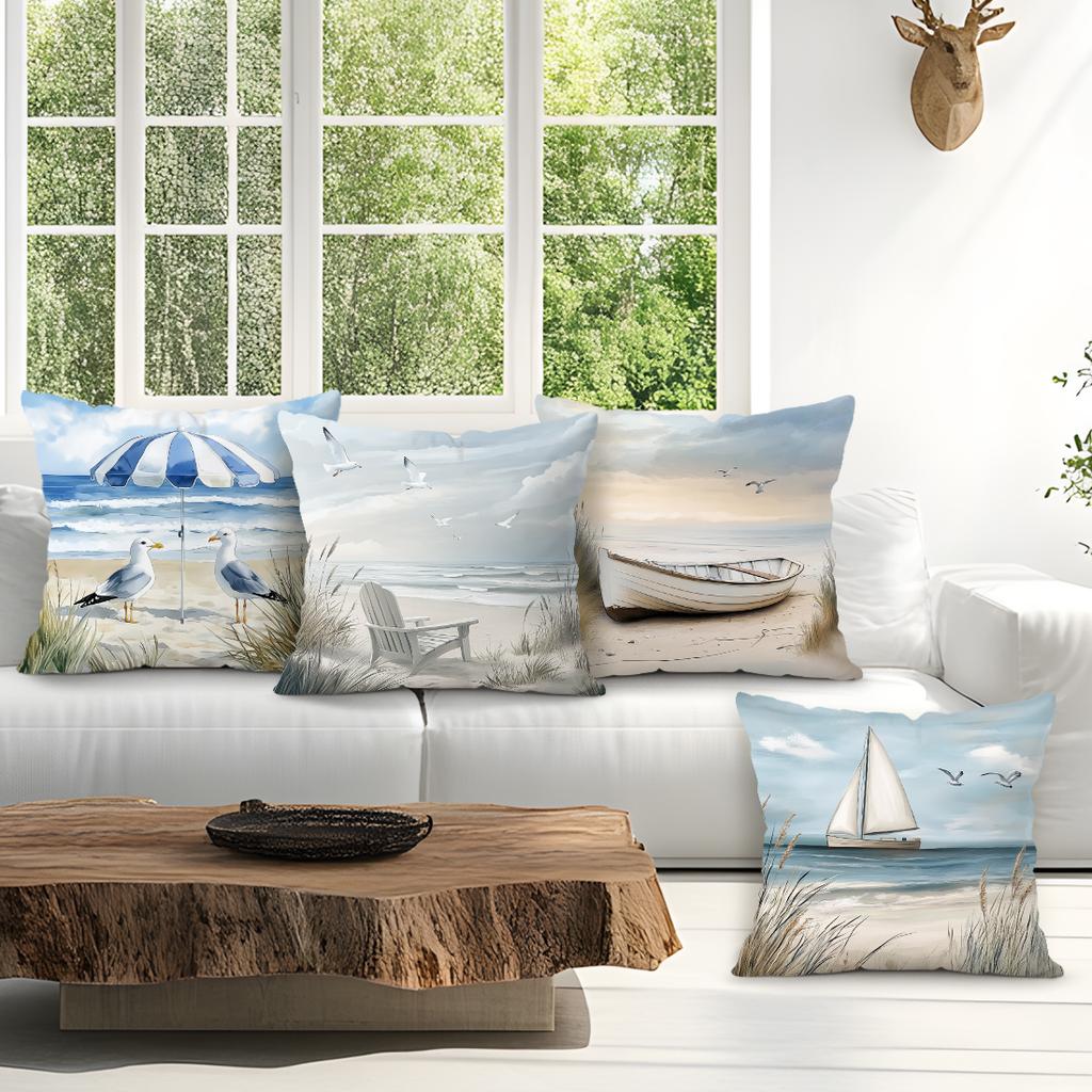 4pcs Setmarine Theme Cushions Pillowcase Polyester Cushion Cover Throw Pillow Pillowcover Home Car Sofa Decor