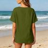 Women Short Sleeve Henley Neck Button Down Linen Cotton Shirt with Chest Pocket Relaxed Fit Casual Top Blouse for Daily Wear