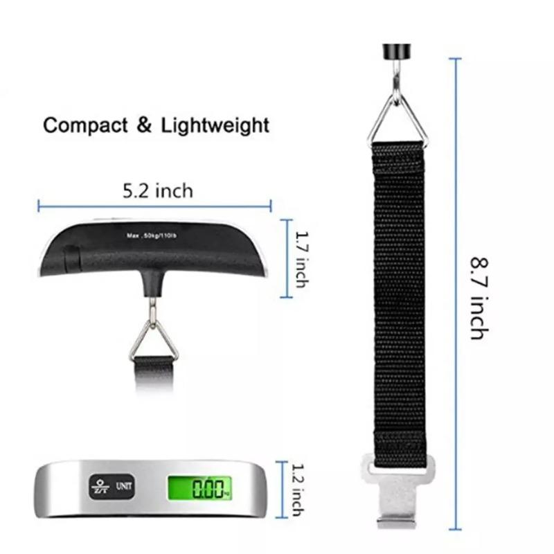 Digital Luggage Scale 110lbs/50kg - Portable Handheld Suitcase Weigher with LCD Display & Overload Alarm for Travel Accessories