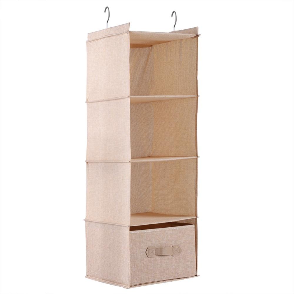 

4 Shelves Clothes Storage Holder With Drawer Clothes Hanging Organizer Bedroom бежевий