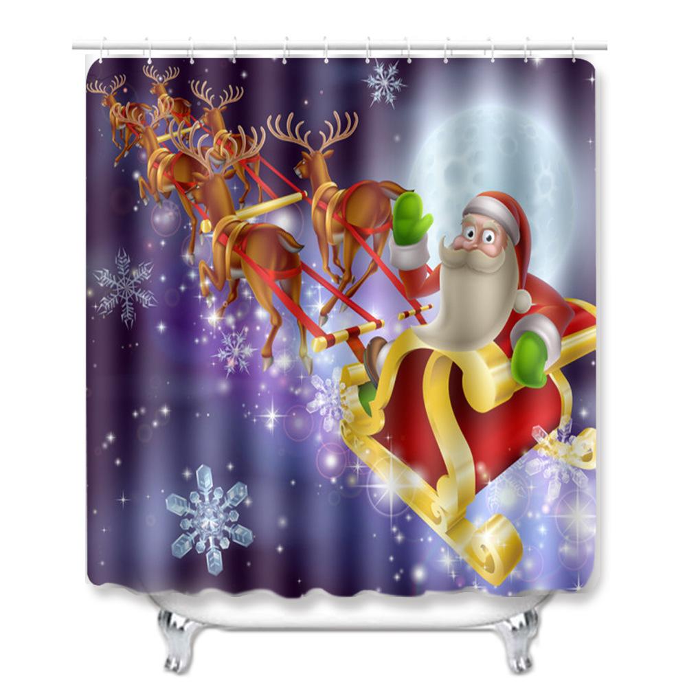 Christmas Home Door Mat Bathroom Toilet Shower Curtain Four-Piece Floor Mat Bedroom Absorbent Carpet
