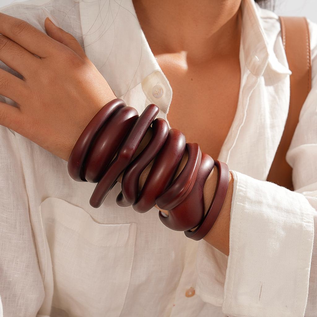 DIEZI 8 Style Vintage Simple Cuff Bangles Fashion Hip Hop Geometric Brown Acrylic Resin Wide Bangles Bracelet Women Men Jewelry