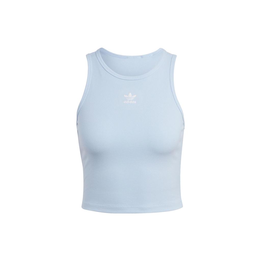 Adidas Originals American Vintage Series Solid Color Logo Embroidered Ribbed Tank Top Women Tops Light-Pink Light-Blue IL9626