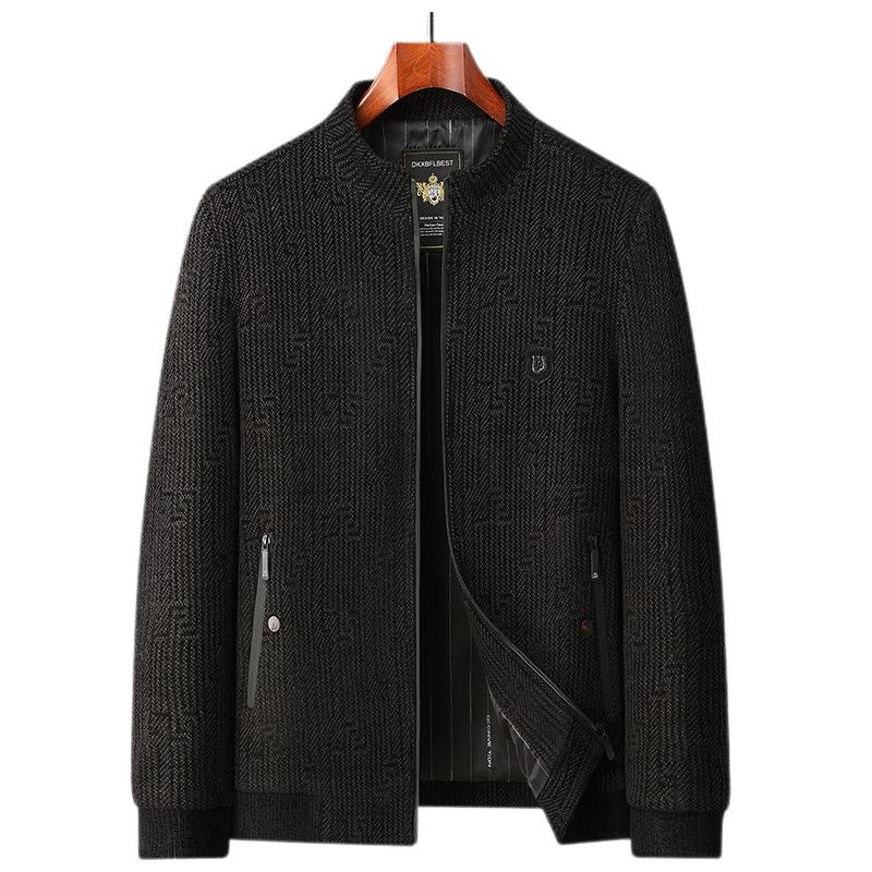 

Осень и зима Новая мужская деловая повседневная куртка с воротником-стойкой и застежкой-молнией Куртка Chenier Dad для мужчин среднего возраста, мужское пальто 195 темно-коричневого