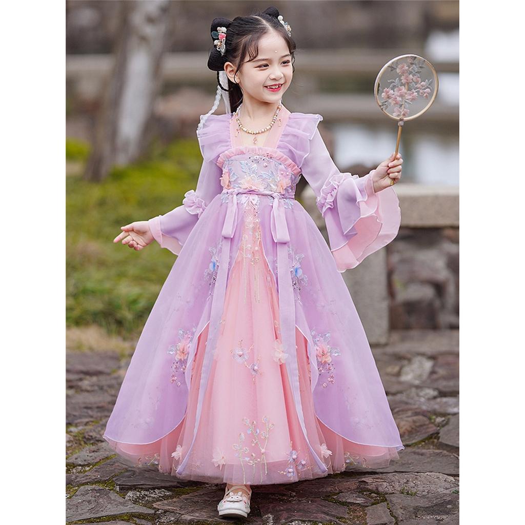 Girl Hanfu Long-sleeved Chiffon Fairy Skirt Little Girl Long-style Classical National Style Dress