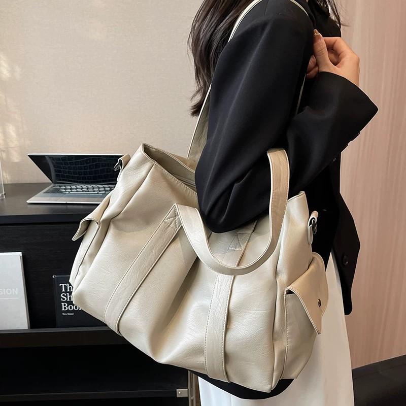 Women'S Shoulder Bag, Portable Large-Capacity Tote Bag, Daily Commuter Messenger Bag, Fashionable And Versatile Solid Color Underarm Bag, Trendy.