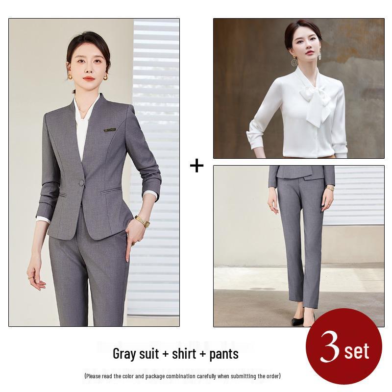 Women's Navy Blue Petite Suit Set for Spring/Autumn - Professional Dress for Interviews & Business