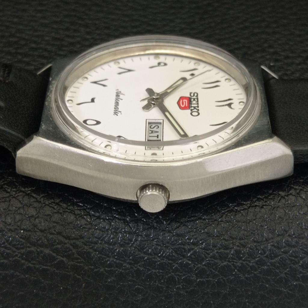 JAPAN VINTAGE SEIKO 5 AUTOMATIC 6309A MENS ARABIC WHITE DIAL WATCH A701504-5 R206b-a701504