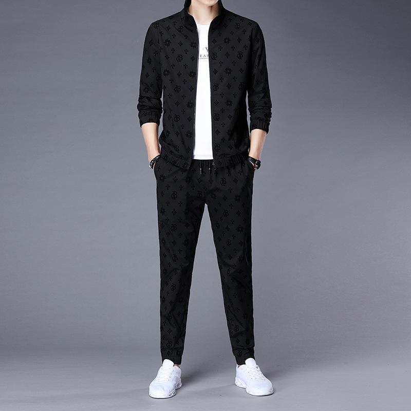 

Весенне-осенний мужской костюм для отдыха, модный тренд, молодежная мода, воротник-стойка, кардиган на молнии, спортивный комплект из двух предметов