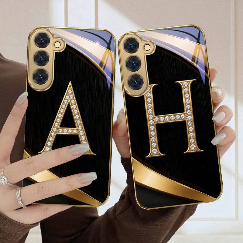 Exquisite letters' P H ' For Samsung Galaxy S26 S20 FE S21 Ultra S23 Plus S24 Ultra S25 S21+ S22Plus S26 Golden glass phone case