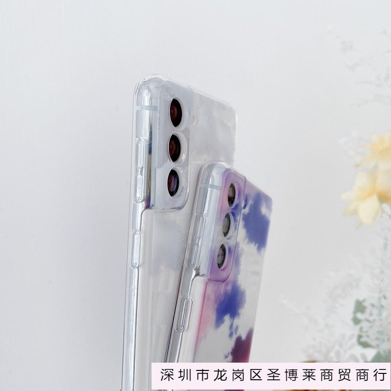 Applicable To Samsung S25ultra Apple Iphone17 Ins Color Cloud White Cloud Mobile Phone Case Painted Protective Case