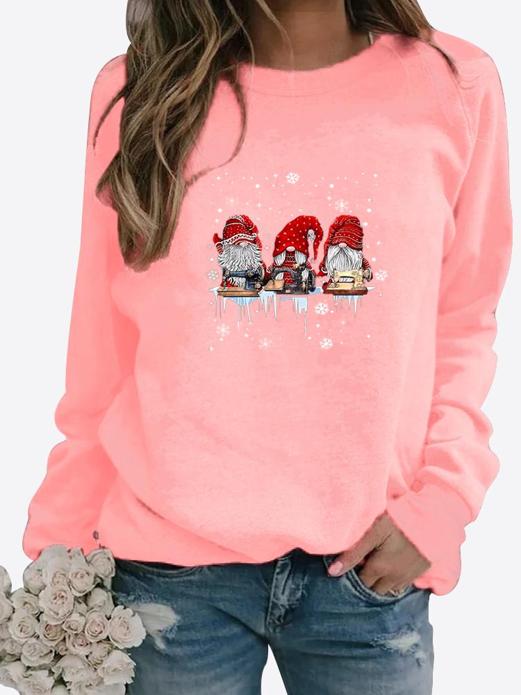 Women's Winter Printed Round Neck Comfortable Sports T-shirt Plus Size Casual Long Sleeve Tops Sweatshirt Printed Sweater Pullover