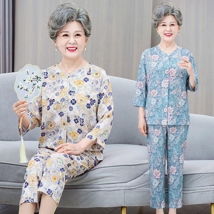 Elder Women's 2-Piece Suit: 3/4 Sleeve Homewear Set, Loose & Lightweight