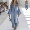 2025 Amazon Wish Cross-Border Autumn and Winter New Women's Loose Solid Color Casual Single-Breasted Denim Jumpsuit