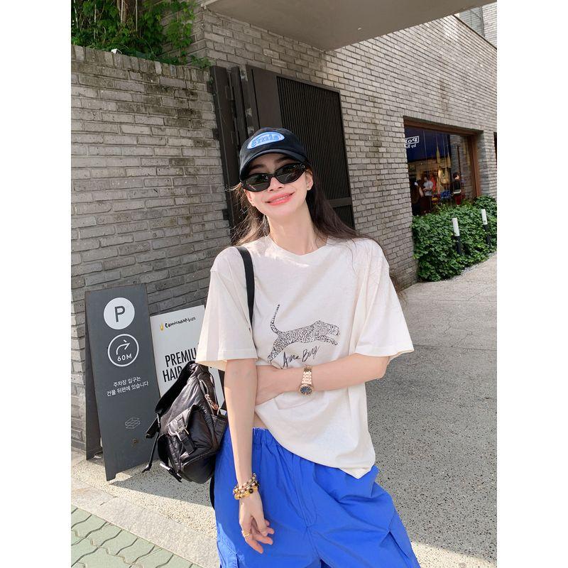 

Lickysenior Main Push! Stay by Yourself! Coachella Suit Casual Loose Minimalist Vest Short Sleeve Pants Apricot T-shirt M