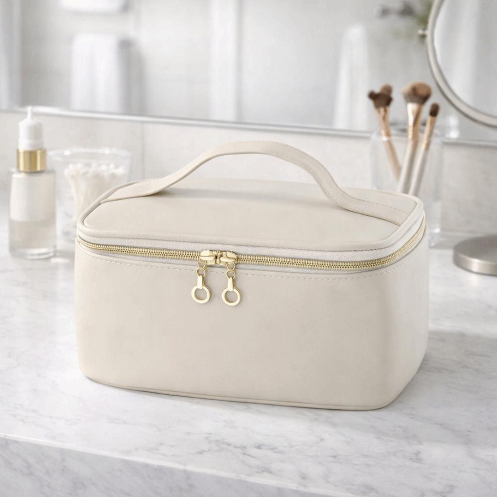 Fashion Large Capacity PU Makeup Bag PU Handheld Cosmetic Bag With Handle Divider Waterproof Women Toiletry Bag Toiletry Storage