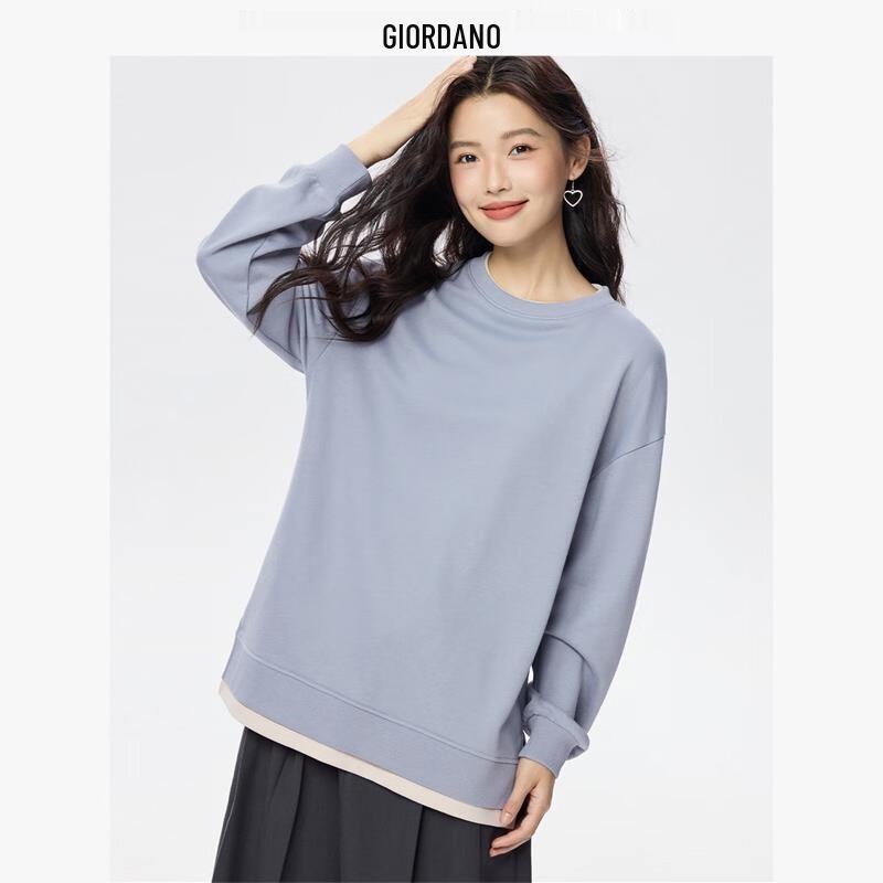 Giordano Women's Faux Two-Piece Mock Neck Slit Hem Sweatshirt