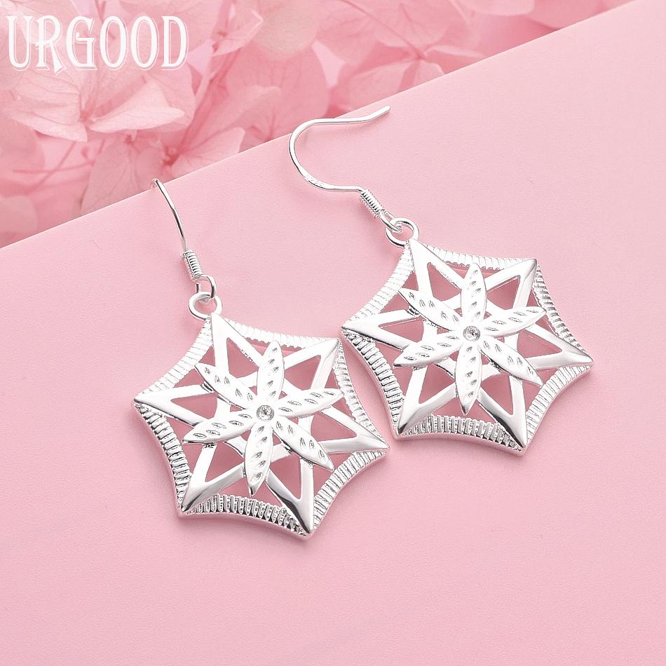 925 Sterling Silver Wedding Jewelry Hexagon Earrings