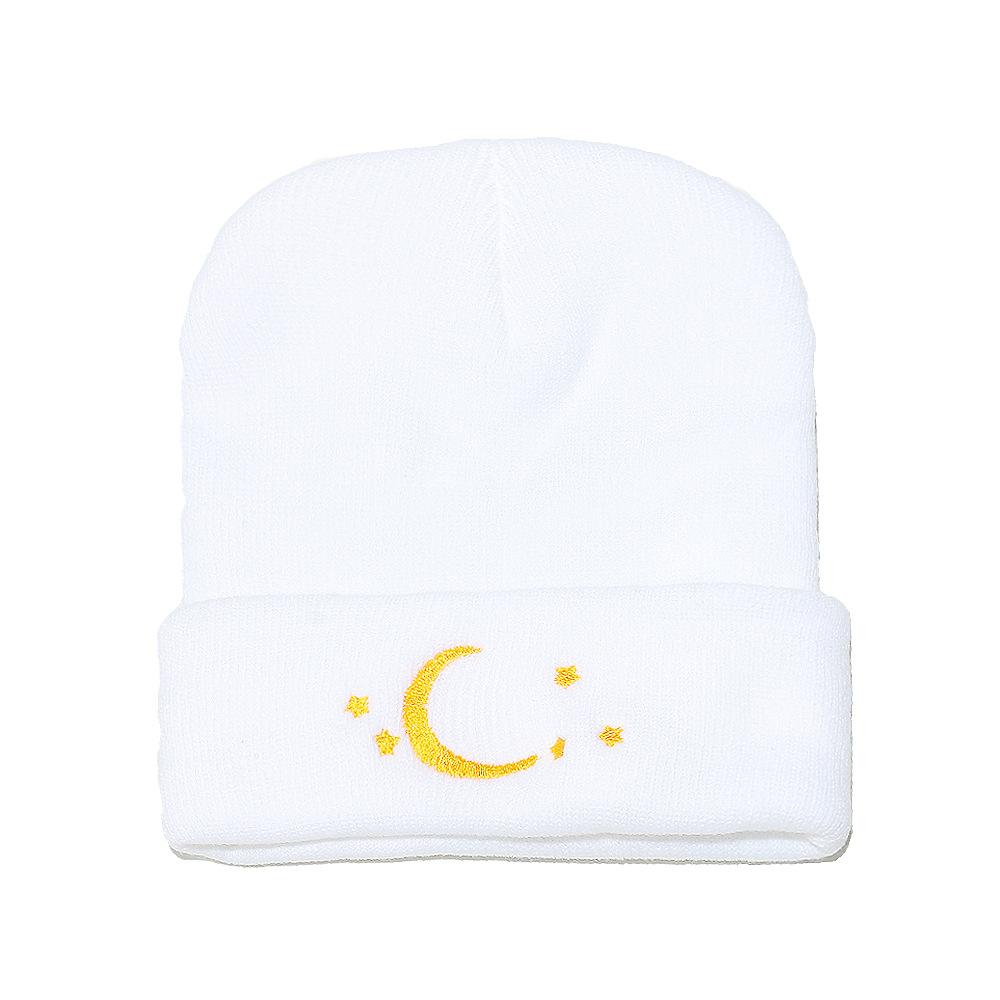 Beanie Trendy Versatile Wool Hat Beanie Star Moon Embroidery Knitted Hat Pullover Hat Men and Women