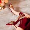 Women's High Heels Rhinestone Pointed Toe Red High Heeled Shoes Wedding Shoes Women's New Banquet High Heels Wedding Bride Shoes