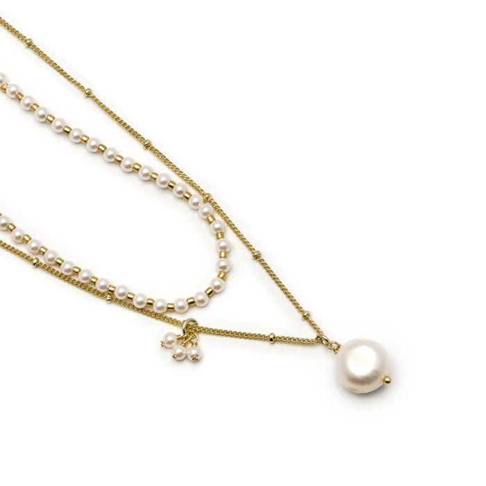 Collier De Perles Blanches Luxenter Finition En or Jaune 18 Carats - Subri