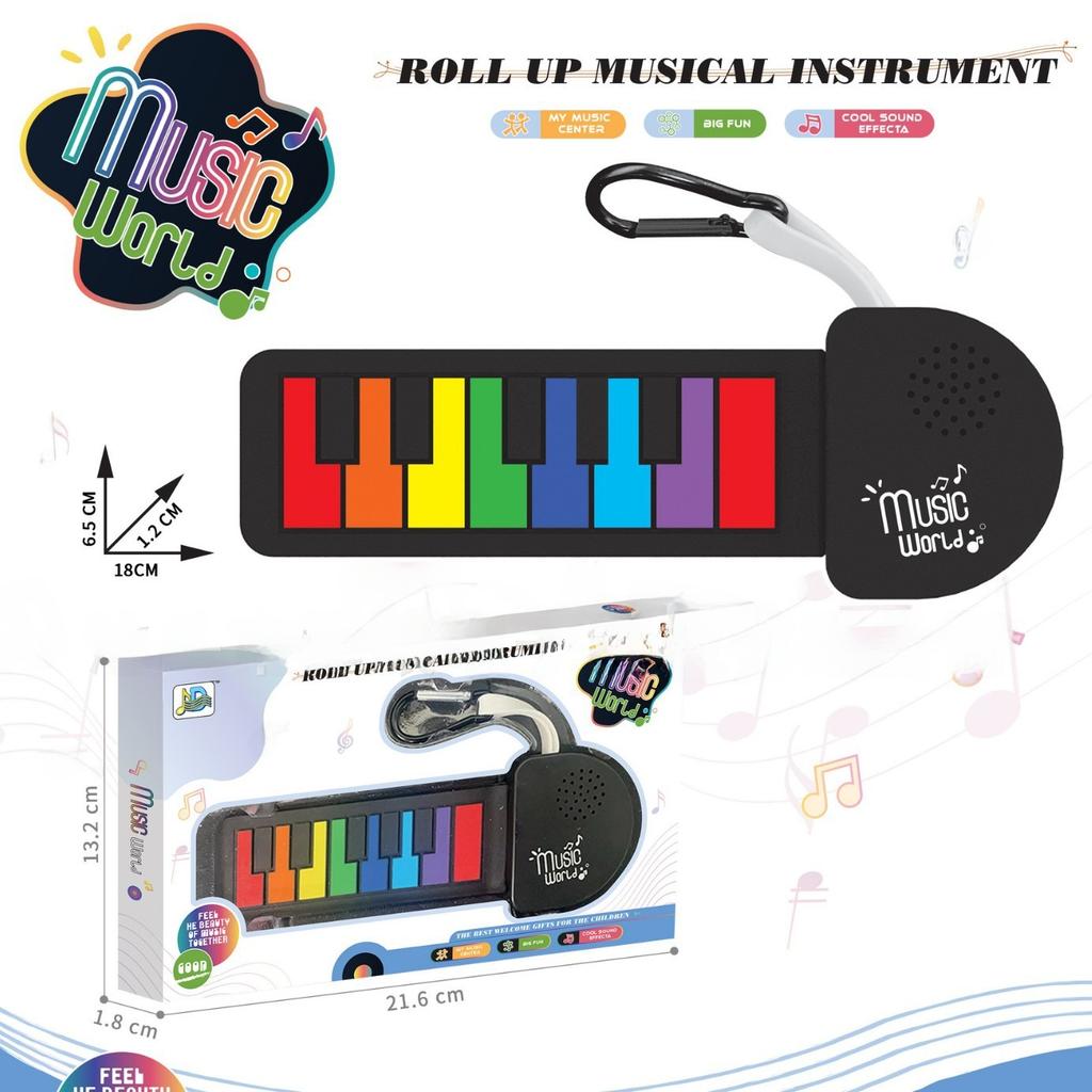 Rainbow Mini Guitar Hand Roll Instrument, Foldable Silicone Hand Drum Piano Electronic Keychain Pendant
