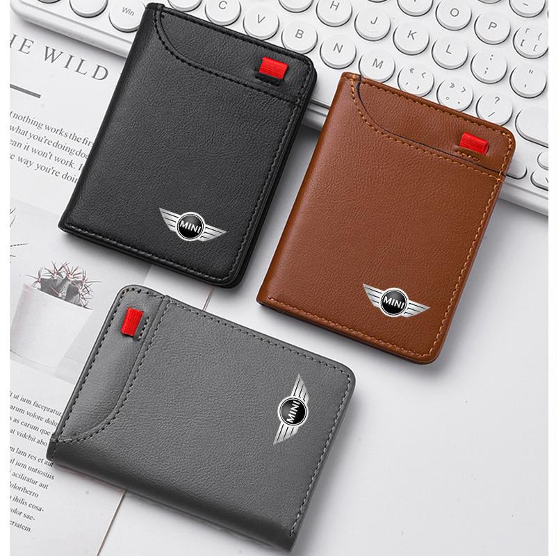 BJRT1 Vintage Car Metal Logo Leather Wallet Credit Card Holder For BMW Mini Cooper R50 R53 R55 R56 R60 R61 F54 F55 F56 F60 Accessories