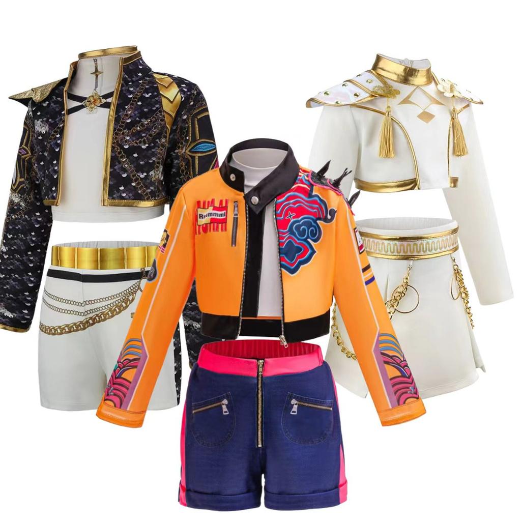 Halloween Girls Embroidered Jacket Shorts Outfits +Tassel Necklace Roleplay Theme Party Cool and Stylish Singing Costume