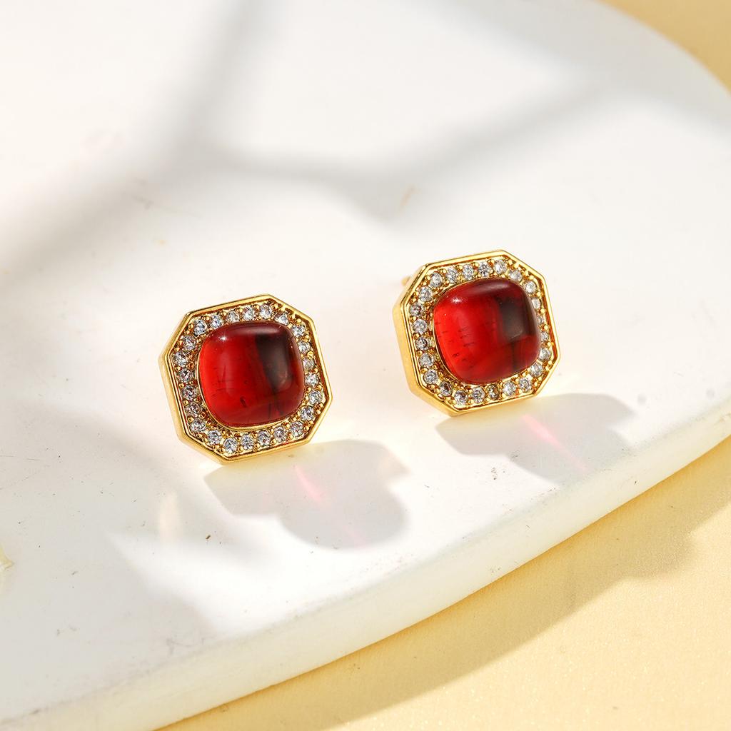Light luxury fashion geometric color dopamine series stud earrings zircon earrings niche simplicity