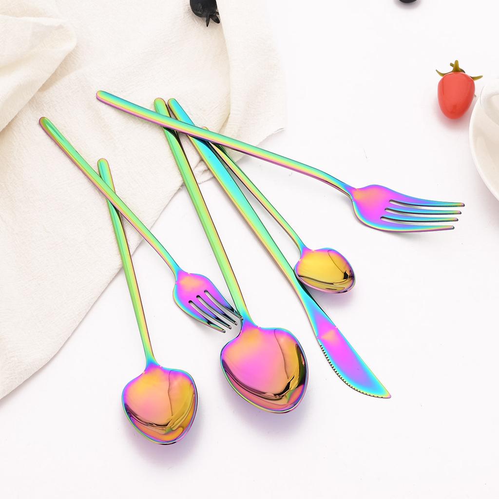 Rainbow 18/10 Stainless Steel Dinnerware Set Kitchen Flatware Tableware Sets Knife Fork Spoon Tea Spoon Cutlery Set Service for 6