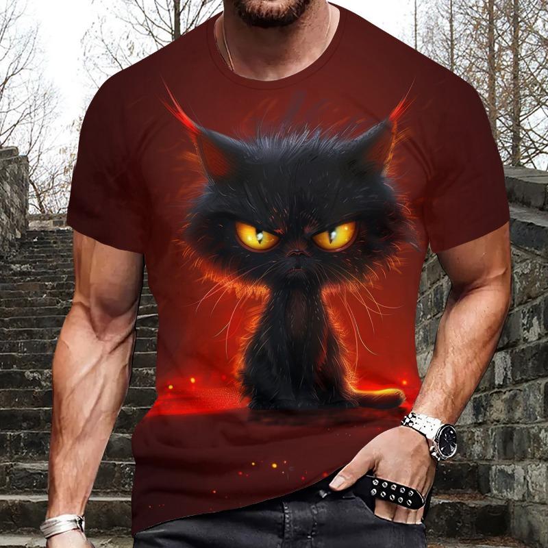2025 European and American Summer New Men's T-shirt Geometric 3D Printing Casual Short Sleeve Bear Printing
