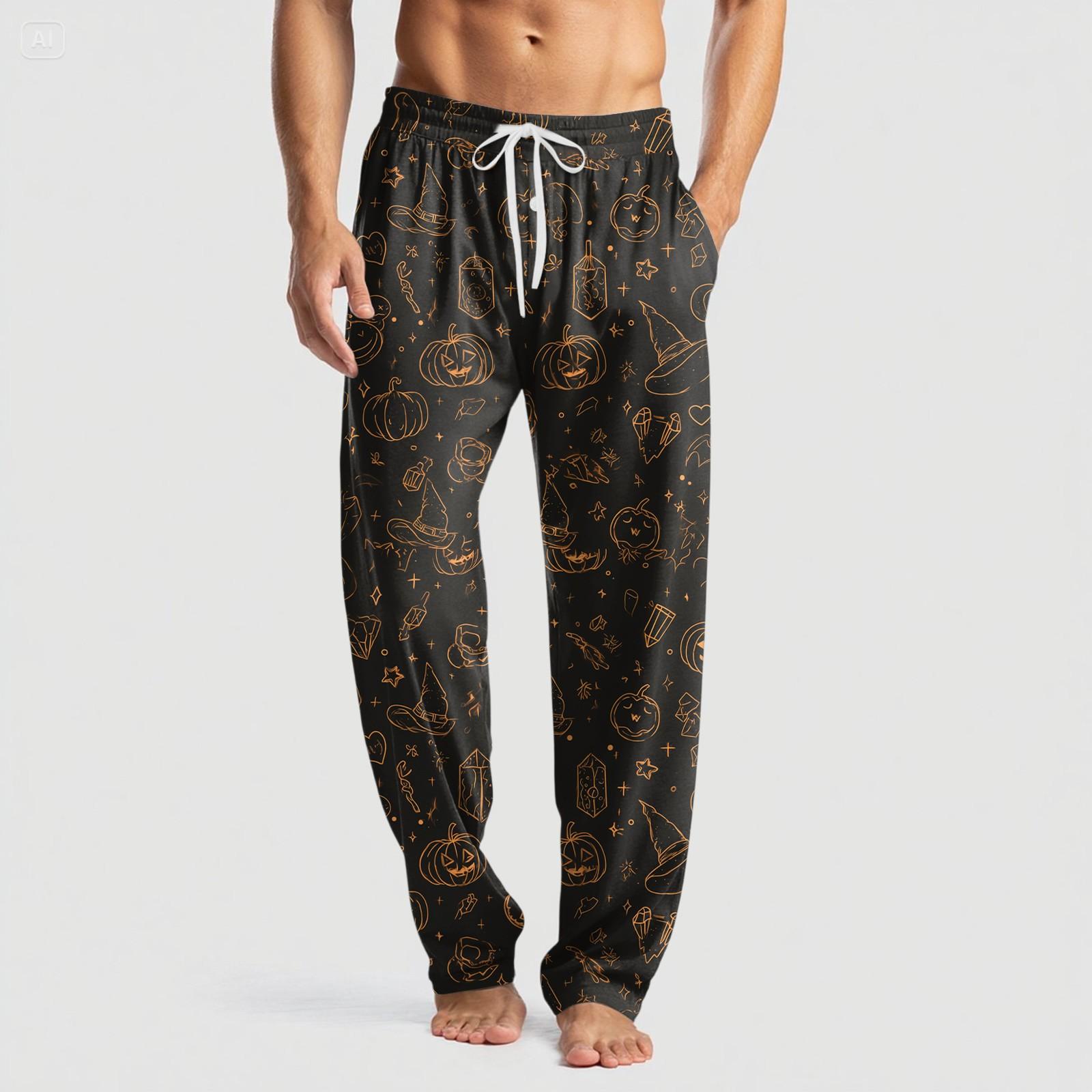 

Men s Knitted Halloween Print Pocket Casual Pants Pajama Pants XL помаранчевий