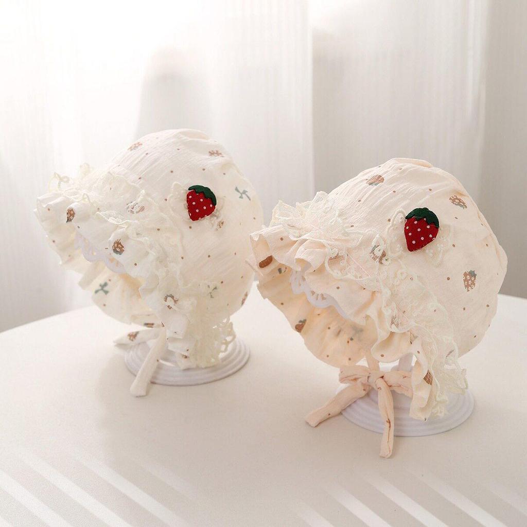 Sweet Strawberry Lace Baby Hat for Girls, Sun Protection Spring/Autumn