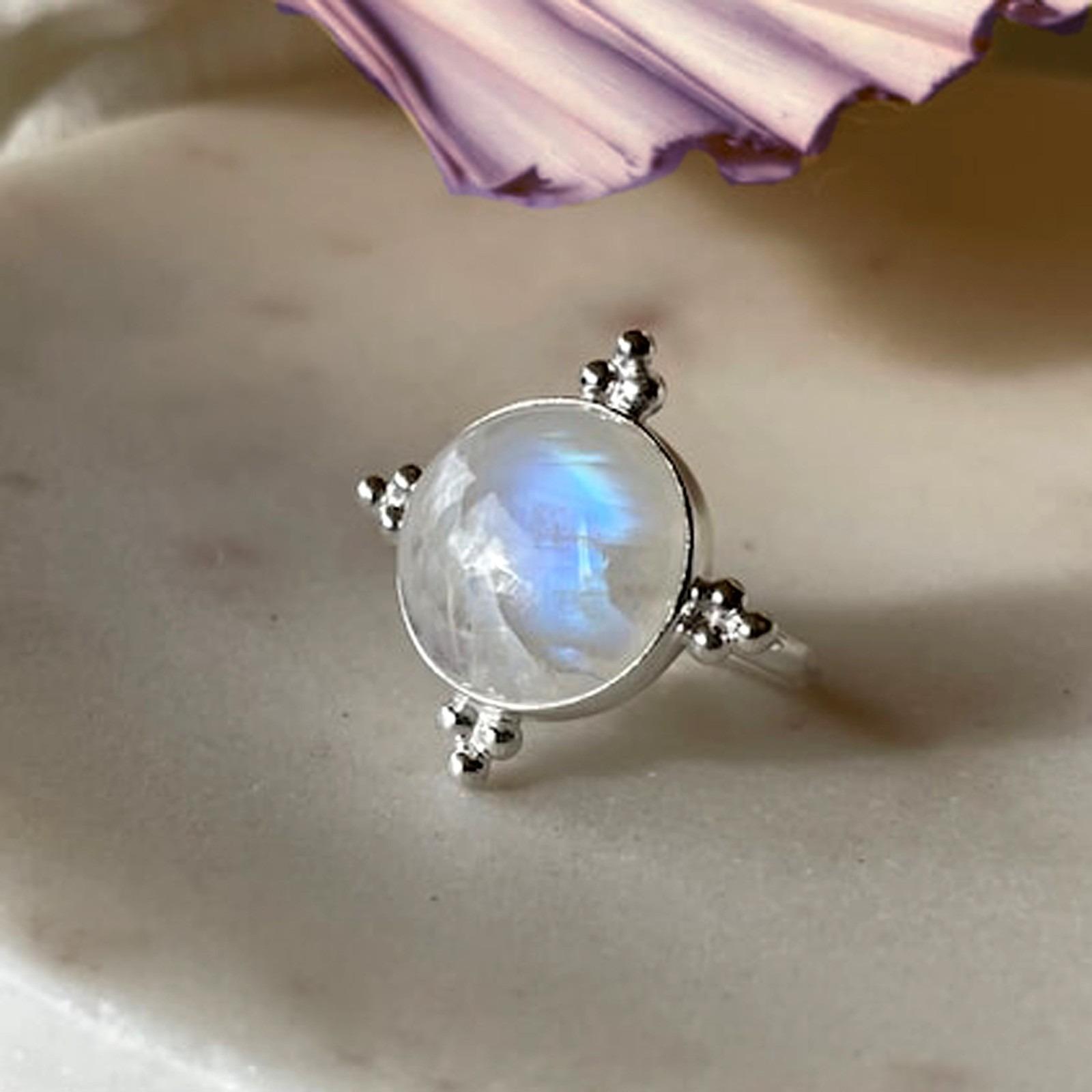 

Blue Fire Rainbow Moonstone Gemstone 925 Sterling Silver Handmade Gift Ring 10