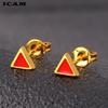 Golden Korean Minimalist Stainless Steel Red Enamel Triangle Stud Earrings for Women Fashion 2019 Jewelry Gift for Girl
