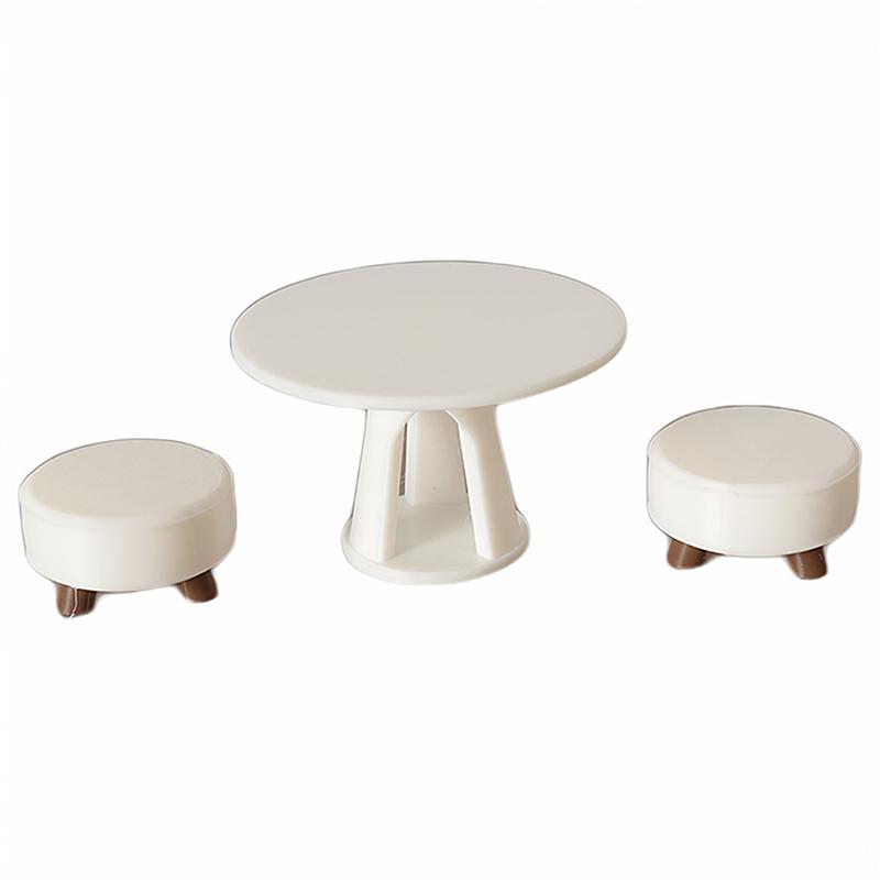 1/12 Dollhouse Simulation Round Table Stool Set Model Dollhouse Living Room Furniture Decoration Micro Scene Construction Props