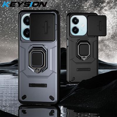 KEYSION Pancerne etui odporne na wstrząsy dla OPPO A3 5G A3X z przesuwaną osłoną obiektywu aparatu, pierścieniem do postawienia i tylną obudową telefonu dla OPPO A40 A40m