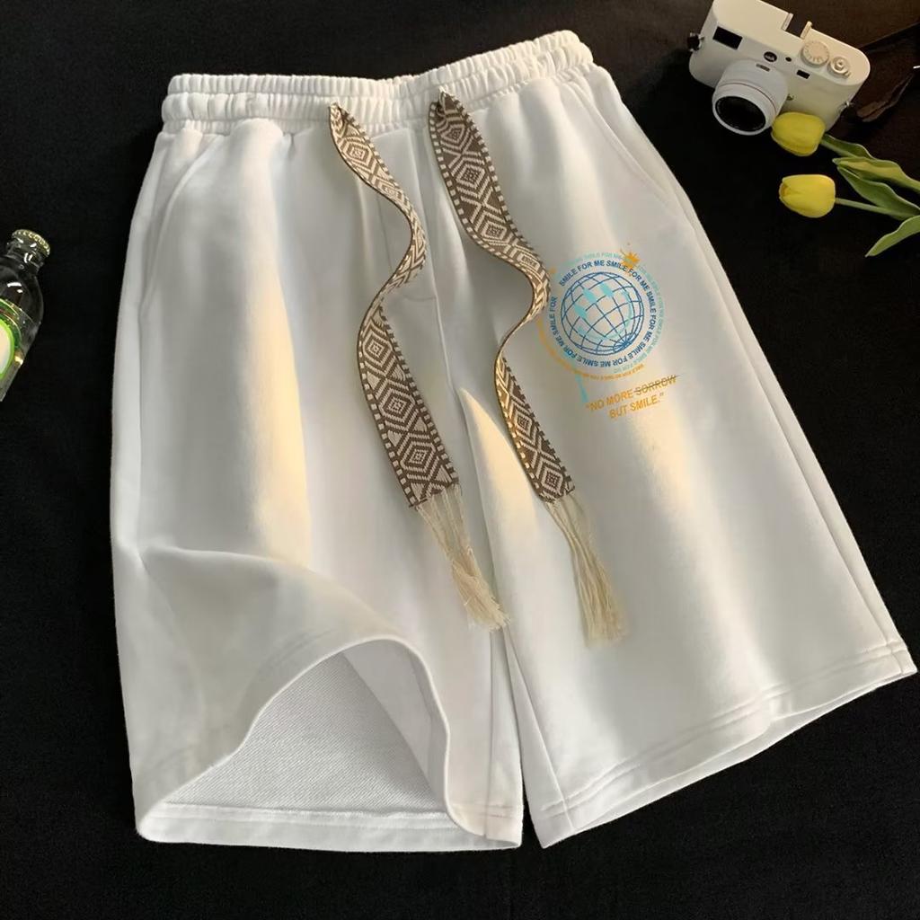 Five-point Shorts Boys' Summer New Trendy Brand Loose Straight Letter Smiley Face Printed High Street Casual Sports Pants