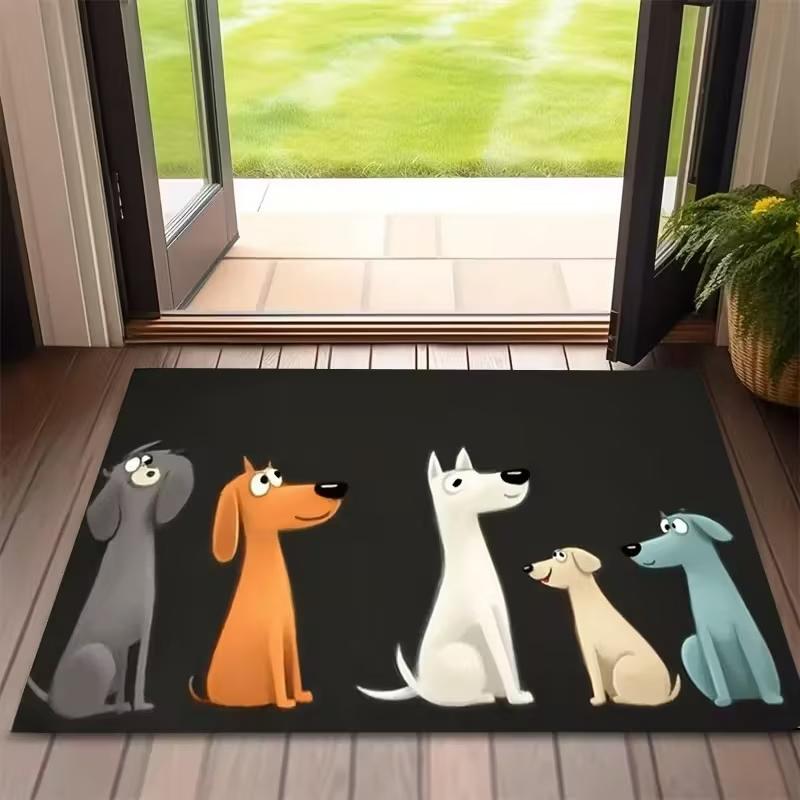 Pet-Friendly Non-Slip Door Mat with Cute Cartoon Dog Paw Print Design - Machine Washable Mat for Entryway, Laundry Room, Garden