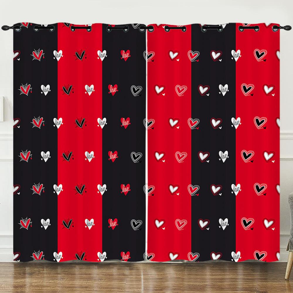 Curtains Full Screen Love Romantic 3D Digital Printing Blackout Curtain Punching